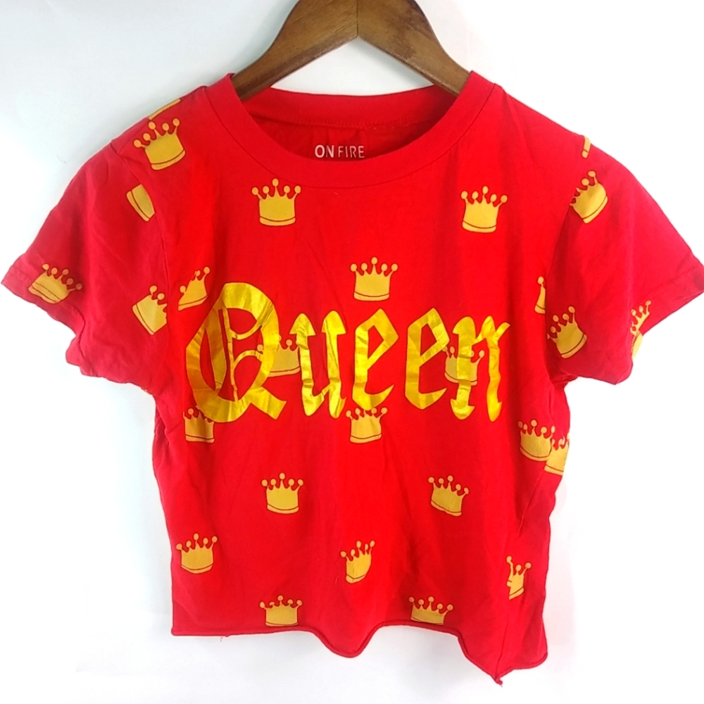 On Fire M Red Gold QUEEN Crown Crop Top
